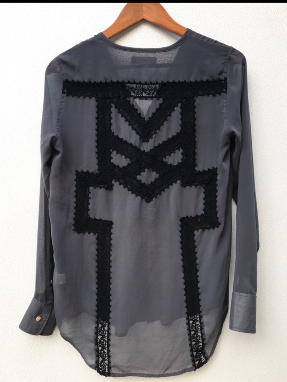 Artisan De Luxe Sheer Lace Inset Boho Blouse Romantic Western Goth Top Size S - Picture 2 of 6